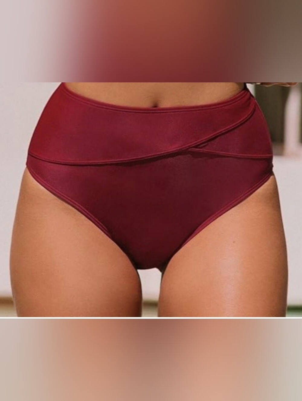 Cupshe High-Waist Bikini Bottom in Wine Red